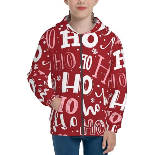 Ho Pattern Funny Christmas Kids Pullover Hoodies Boys Zip Up Sweatshirts Girls Athletic Clothes with Pocket3