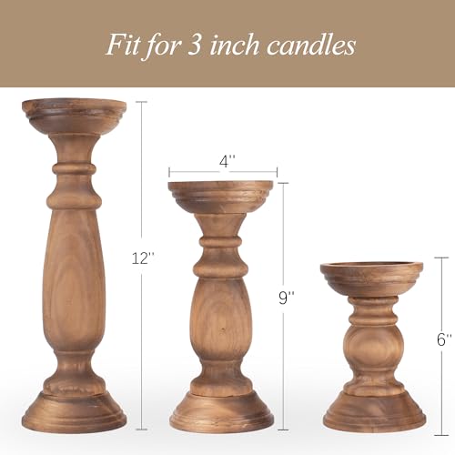 Banomii WCH3 Rustic Wooden Pillar Candle Holders Set Of 3 thumb #5