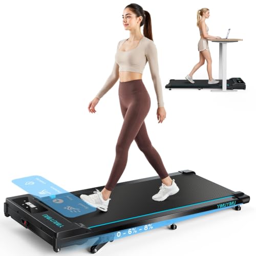 YIMUYIMU Walking Pad with 8% Incline 10km/h Under Desk Treadmill for Home 2.75HP Quiet Portable Treadmill Bluetooth App & Magnetic Remote Control 300LBS Capacity LED Display