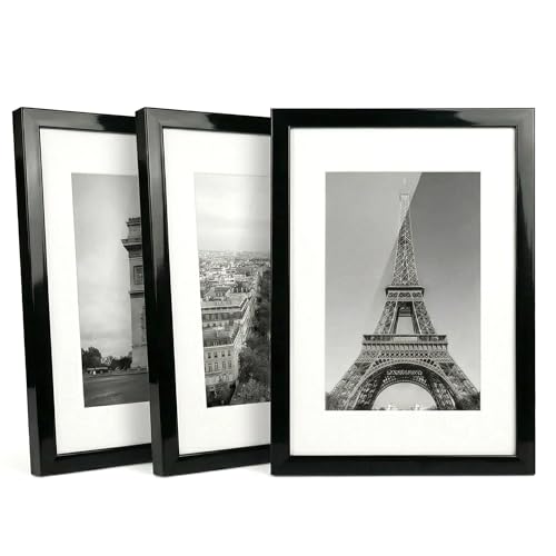 Barpre 3 Pack A4 Picture Frames Black, Fits A4 Certificate or A5 Photo with Mount, Shatterproof Plexiglass, Freestanding Tabletop & Wall Hanging Frame Set for Degrees, Documents and Kids Art