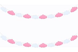 Felt Clouds Garland, 2 Pack Pink Cloud Banner Hanging White Cloud Baby...