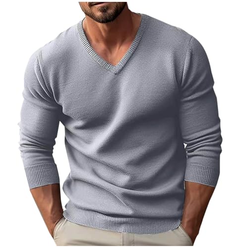 Mens V Neck Sweater Long Sleeve Pullover Tops Slim Fit Knitted Tops Lightweight Casual Fall Fashion Sweater 2024