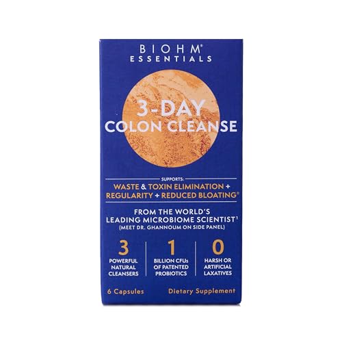 BIOHM Colon Cleanse Detox with Probiotics, 3 Day Quick Cleanse, 6 Capsules, Supports Constipation and Bloating Relief, 3 Servings, Gut Cleanse for Men and Women