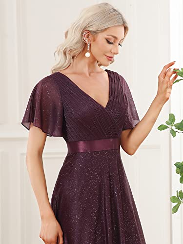 Image of Ever-Pretty Women's Summer Glitter Formal Dresses Evening Gown V Neck Short Sleeves Floor Length Mother of Bride Dress 50159