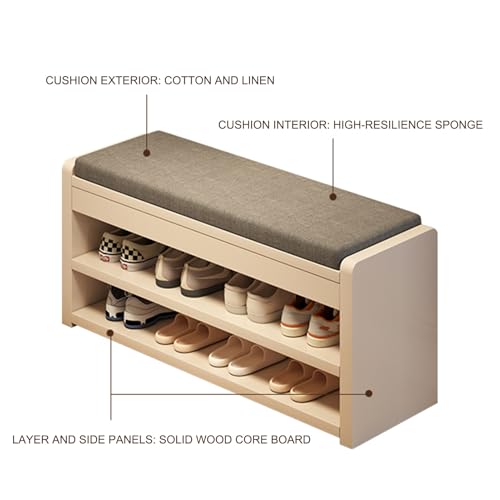 Banc à chaussures meuble de rangement 2 niveaux étagère bois 80 cm entrée - 8
