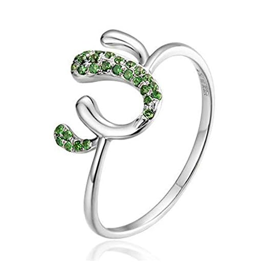 AMDXD Anillo de Oro 18K Boda, Anillo Compromiso Cacto Diseño 0.202ct Tsavorita, Oro Blanco, Tamaño 20 (Perímetro: 60mm)