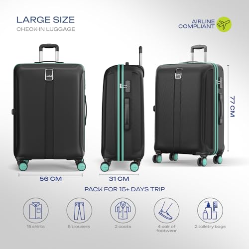Image of Safari Large Thorium Neo 8 Wheels 77 Cm Check-in Trolley Bag Hard Case Polycarbonate 360 Degree Wheeling System Luggage, Trolley Bags for Travel, Suitcase for Travel, Black