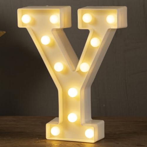 LED Marquee Letters Lights Sign Y, HXWEIYE Led Letter Lights 26 Alphabet, Light Up Number 0-9 Letters Sign Warm White for Party Home Birthday Anniversary Battery Powered (9 * 7.3 * 1.8IN) Wa