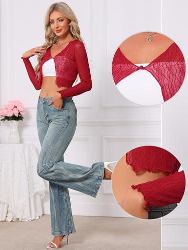 Image of Allegra K Bolero Shrug for Women's Sheer Mesh Tie Front Textured Crop Shrug for Evening Dresses