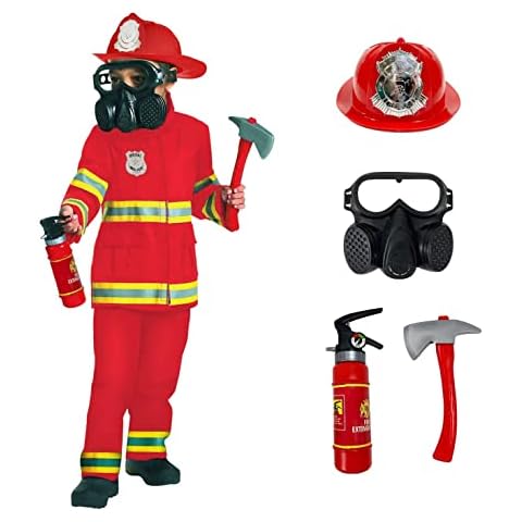 Morph Kids Fireman Costume Red Helmet Hat Outfit Firefighter Costume Halloween Costumes For Boys Small Cover