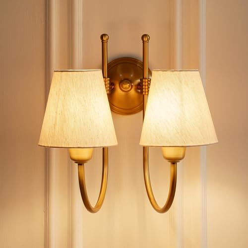 Image of Divine Trends Double Hockey Wall Light Antique Brass Finish with Off White Shade for Living Room, Bedroom, Home Decoration Wall Lamp - Pack of 1