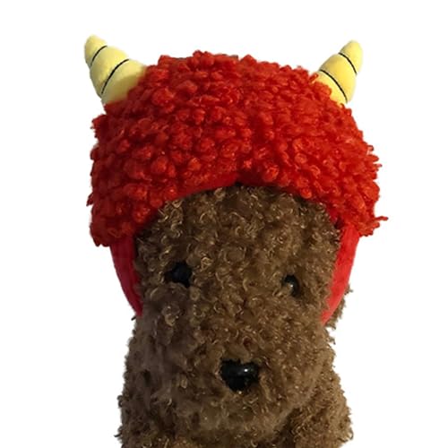 犬 猫 節分 カミナリキャップ 鬼 帽子 S M L XL 小型犬 中型犬 大型犬 変身帽子 ドッググッズ かぶりもの (S, レッド)