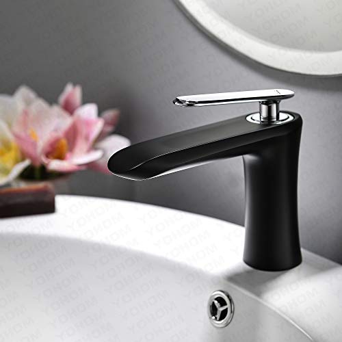 Yohom Modern Bathroom Vanity Sink Faucet Matte Black Single Handle Lavatory Faucet One Hole Mixer Tap Solid Brass
