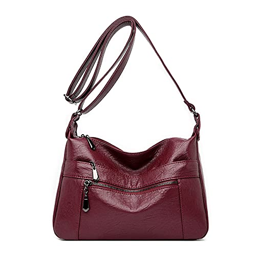 Sacmill Womens Leather Crossbody Bags Multi Pocket Soft Ladies Leather Shoulder Handbag Lightweight with Adjustable Shoulder Strap, Burgundy4022, S, Western