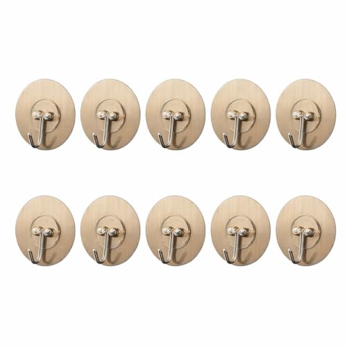 Image of Self Adhesive Hooks for Wall Heavy Duty - 10kg Load Capacity Waterproof Transparent Wall Hooks for Hanging - No Drilling Nail (ProHold Hoo (Golden Hook Pack of 10)