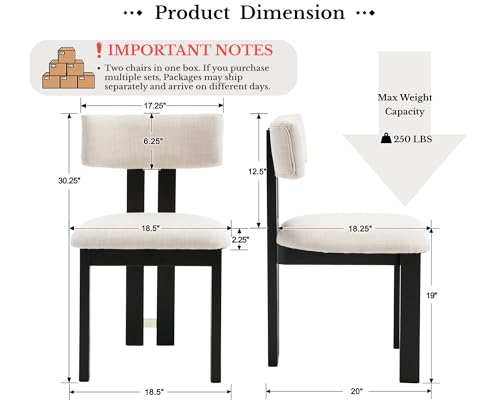 Image of HNY Modern Farmhouse Linen Dining Chairs Set of 2, Beige Fabric Upholstered Dining Room Kitchen Chairs with Black Wood Frame & Curved-Back, Armless Accent Wood Chairs for Dining Living Room