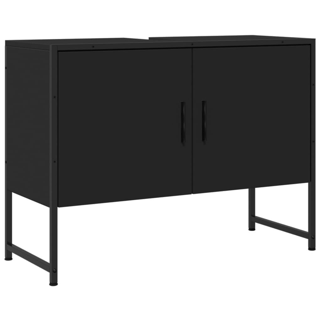 LAPOOH Szafka łazienkowa pod umywalkę czarna 80 x 33 x 60 cm drewno inżynieryjne, szafka łazienkowa, meble łazienkowe, szafka łazienkowa 842461