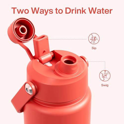 Image of ENCOOL Insulated Water Bottle with Straw Stainless Steel Water Bottle, Leak-Proof, BPA-Free, Double Wall Vacuum Keeps Cold for 24 Hours for Sports, Travel, School (32 oz, Tawny Orange)