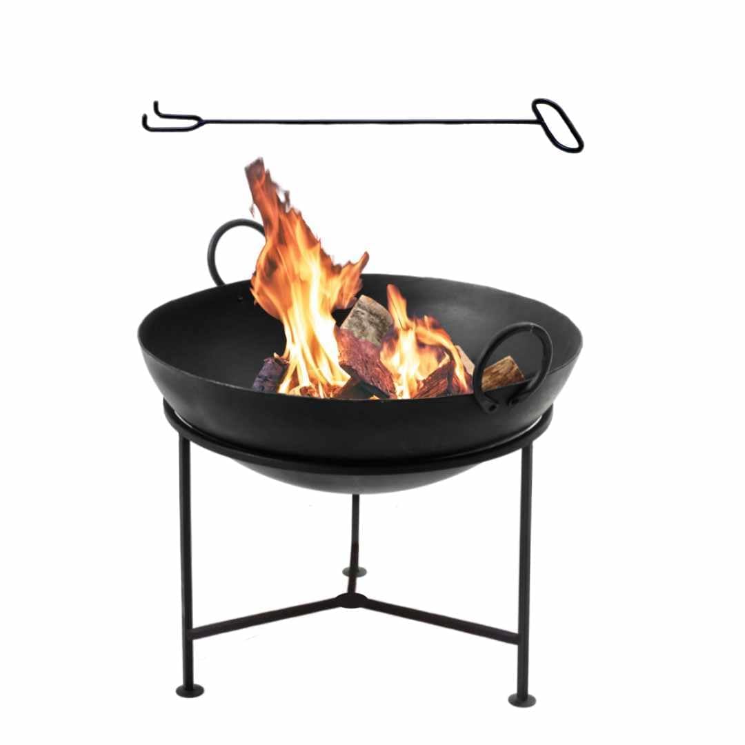 Fire Pit/Bonfire/Campfire Bowl/Heavy Gauge Campfire Bowl for Outdoor Garden Use, Outdoor Camping, Barbeque Making with Round Iron Stand - Black (Black)-image-33