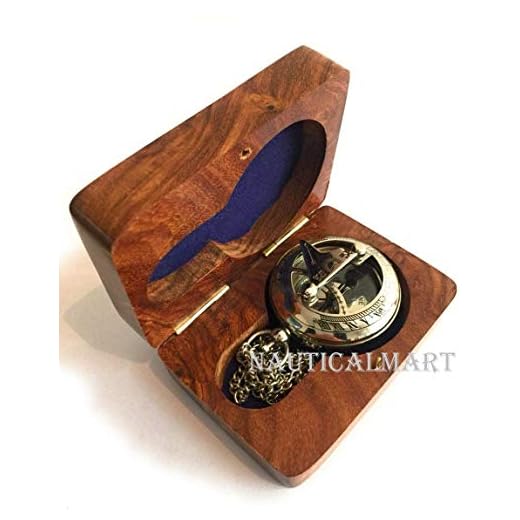 Chrome Push Button Direction Sundial Compass with Wooden Box and Chain Beautiful Handmade Collectible Gifts- Sundial Clock