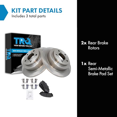 Image of TRQ Rear Brake Pad and Rotor Set Semi Metallic Solid Rotors | For 2005-2006 Saab 9-2X 2004-2008 Subaru Forester 2004-2007 Impreza