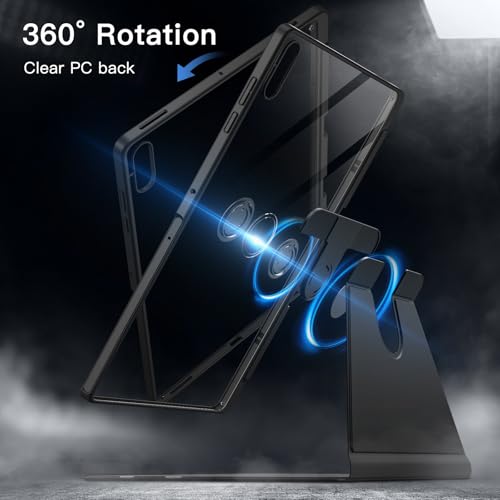 Image of JETech Rotating Cover Case for Samsung Galaxy Tab S11 Ultra with S Pen Holder, 360 Degree Rotation Protective Stand Cover Clear Back, Auto Wake /Sleep (Black)