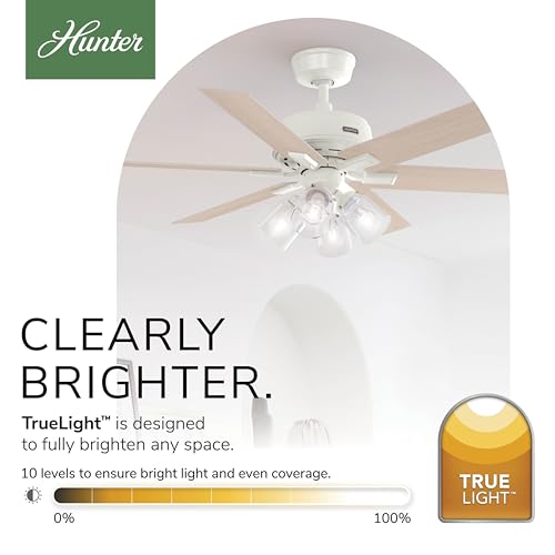 Image of Hunter Fonthill Indoor Ceiling Fan With Light, Remote, 52-inch, Fresh White, Fast Install, 6-speeds (Fresh White)