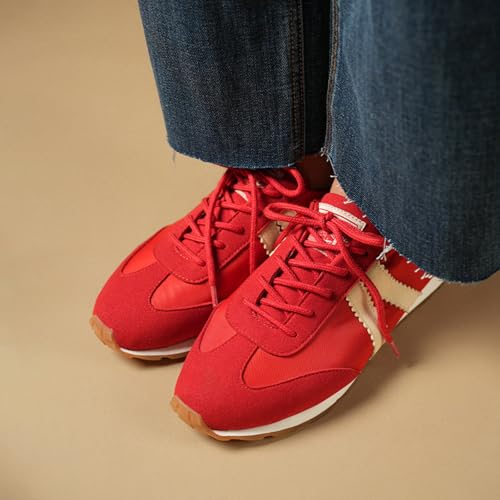 Image of Theater Fuji Casual Sneakers in Suede for Women | Stylish Flat Lace-Up Shoes | Lightweight Comfortable Footwear with Cushioned Insole