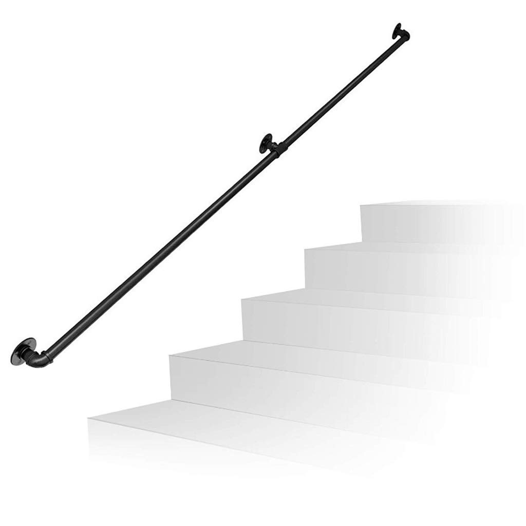 Main courante noire pour escalier intérieur et extérieur avec supports muraux robustes en kit