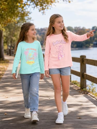 Image of Girls Long Sleeve T-Shirt Cute Versatile Basic Casual Top Size 6-18 | Soft Stretchy Tee for All Day Comfort, Versatile Layering Top for Cold Days, Cute Casual Style for Girls, Durable Easy Care