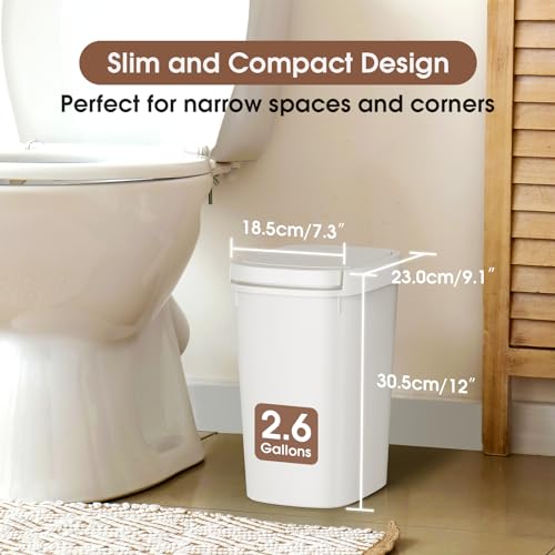 Ceroelda P1-M1 3 Pack Bathroom Small Trash Can With Lid, 10L/2.6 Gal Slim Garbage Can With Press Top Lid, Plastic Wastebasket thumb #1