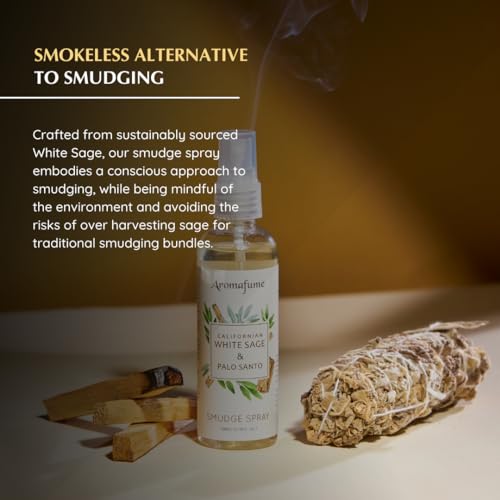 White Sage & Palo Santo Smudge Spray by Aromafume | 100ml/3.3 oz | Cleansing Negative Energy & Protection | Non-Toxic | Spiritual Cleansing & Smokeless Smudging