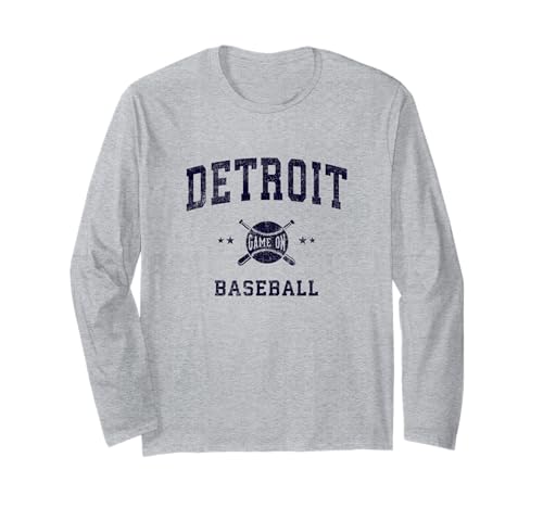 Detroit Vintage Baseball Throwback Retro Diseño Manga Larga