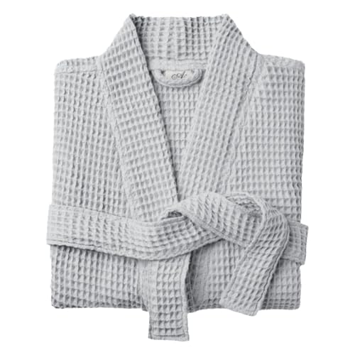 Allure Bath Fashions Unisex Bathrobe Lightweight Textured Waffle Robe - Soft Hotel Dressing Gown Kimono (Large/Extra Large Grey)