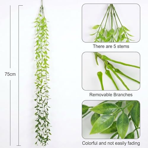 Image of Dekorly 75CM Artificial RainFlow Ivy Hanging Vines (Pack of 4) | Lush Green Cascading Creeper for Home & Balcony Decor (4, Dark Green Tail Vines)
