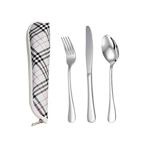 Portable Flatware Set,Reusable Utensils with Case 3 Piece Stainless Steel(Knife, Fork, Spoon) Reusable
