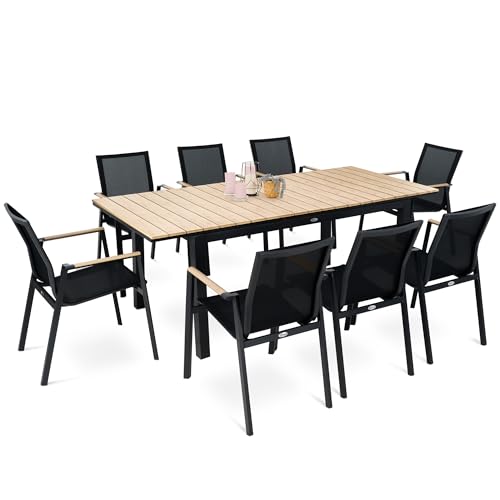 di volio Gartenmöbel MIRANNO, ausziehbarer Gartentisch mit stapelbaren Stühlen - Set, langlebige Essgruppe für 6-8 Personen, robust & wetterfest (8+1)