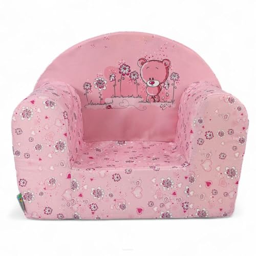 FORTISLINE Kindersessel Mini – Leichter Schaumstoffsessel für Kinder ab 1 Jahr, Weicher Babysessel aus Mikrofaser, Abnehmbarer Bezug Waschbar, Sicherer Kindersitz, 40x39x33 cm