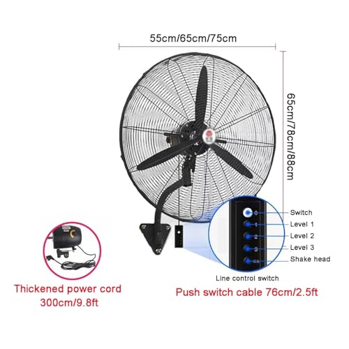 Ventilateur mural 65 cm oscillant à 3 vitesses pour grand espace - 4