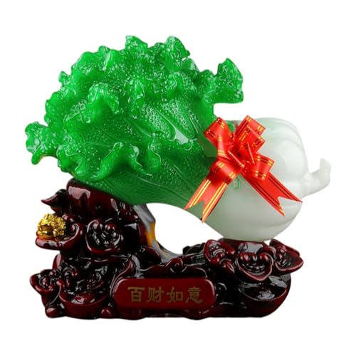 DorkTees 百财如意 玉白菜摆件 Feng Shui Luck and Wealt Decoration 装饰品家居客厅 树脂书房时尚礼品 Feng Shui Decor for Office Home Table Decors w-1880