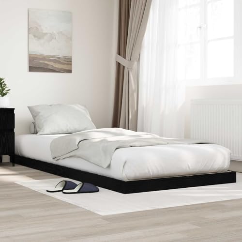 sephironlbb Marco de cama de madera de roble negro, 75 x 190 cm, futón con somier, cama individual duradera para dormitorio