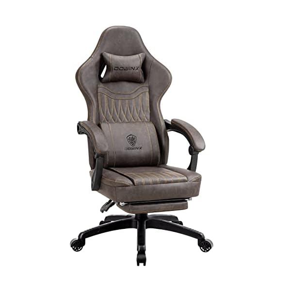 Dowinx Gaming Chair Breathable PU Leather Gamer Chair with Pocket Spring Cushion, Ergonomic Computer Chair with Massage Lumbar Support,Adjustable Swivel Task Chair with Footrest(Brown)