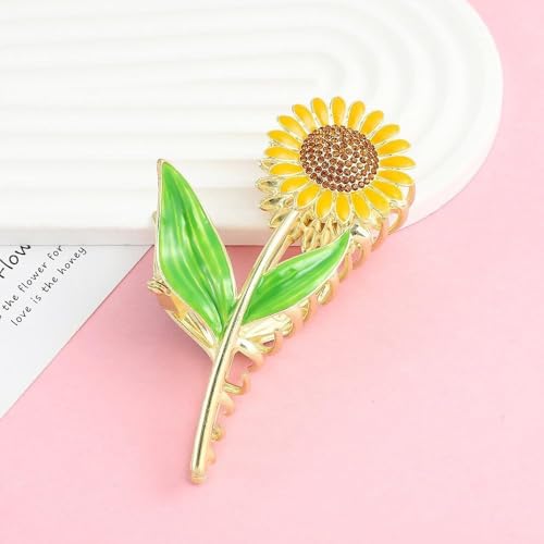 Image of Diversa Rhinestone Golden Claw Clip, Embellished Korean Clutcher, Non- Slip Metal Claw Clip for Girls, Fancy Clutcher for Women, Pack of 1 (Sunflower claw)