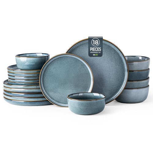 GBHOME Ceramic Dinnerware Sets for 6, 18 Pieces Stoneware Plates and Bowls Sets, Scratch Resistant Dishes, Dishwasher & Microwave Safe, Space Blue GBHOME Ceramic Dinnerware Sets for 6, 18 Pieces Stoneware Plates and Bowls Sets, Scratch Resistant Dishes, Dishwasher & Microwave Safe, Space Blue