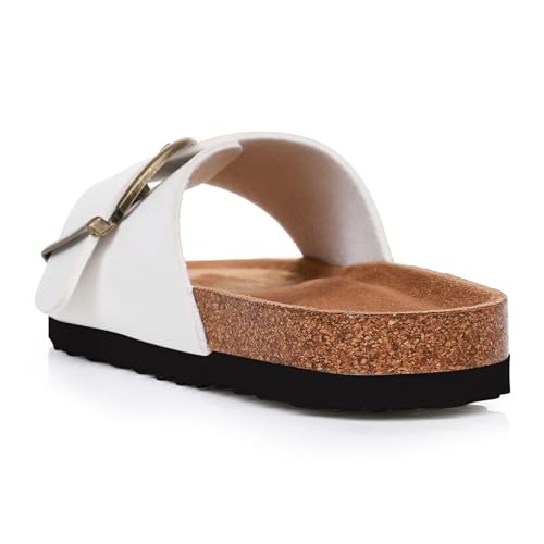 Image of Sandals Women Wide Width, Cork Footbed Arch Support Summer Beach Slide Sandals, Adjustable Strap for Wide Feet