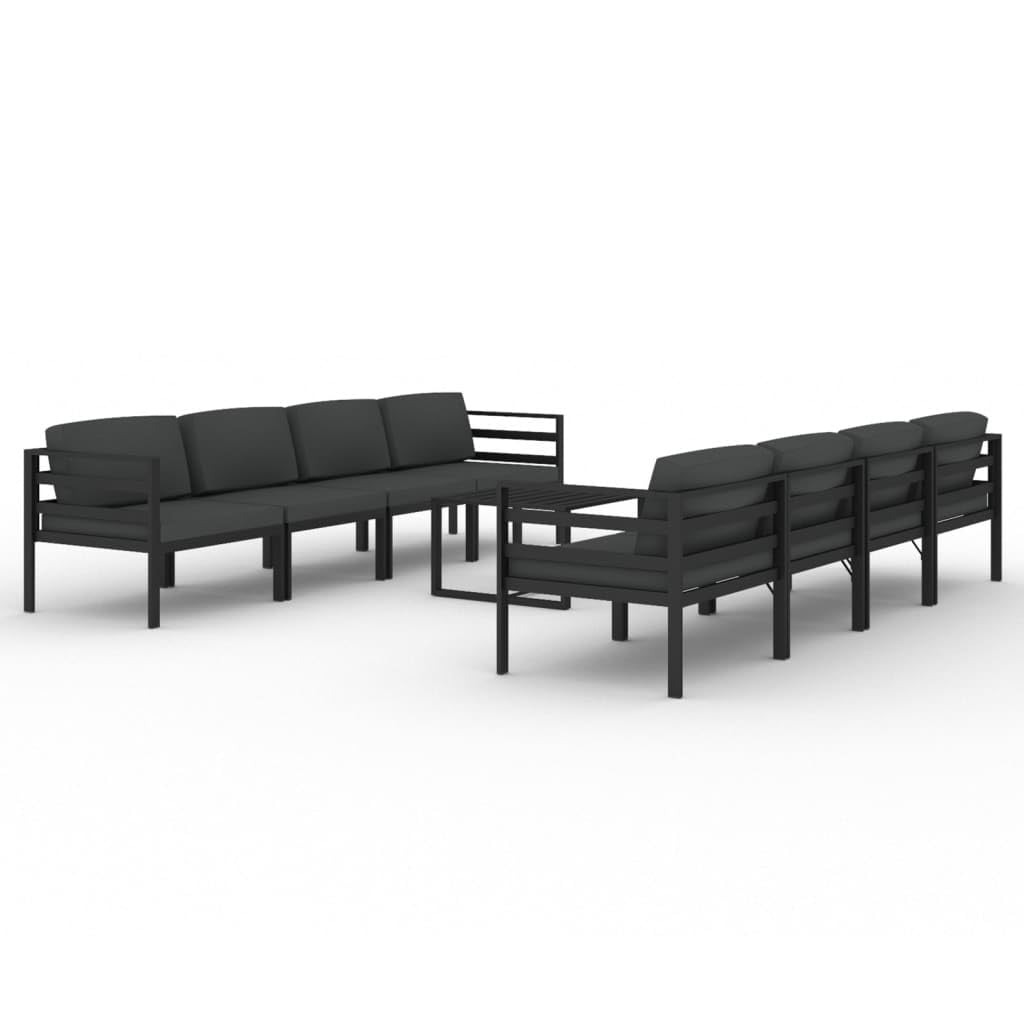 Juego de muebles de jardín de aluminio modular de 9 piezas, para jardín, terraza y balcón, incluye cojines de asiento y respaldo, color antracita