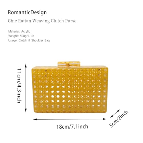 Image of RomanticDesign Women Acrylic Handbag Rattan Woven Pattern Square Box Crossbody Handbag Shoulder Bag Chain Purse
