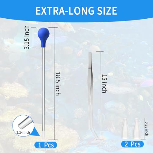 Image of 1 Pc 18.5 in Long Pipette with 1 Pc Stainless Steel Feeding Long Tweezers for Fish Tank Coral Food Feeder Long Syringe Aquarium Coral Feeding Tube for Marine Fish Reef Aquatic Plant