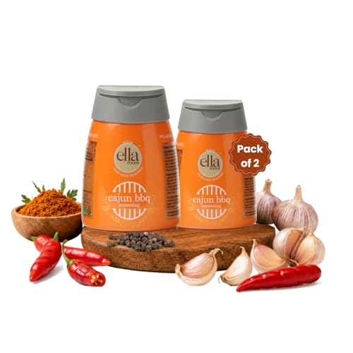 Image of Ella Foods Cajun BBQ Seasoning Powder | Pack of 2| Bold & Smoky Multi-Purpose Spice Mix for Chicken, Seafood, Fries & Vegetables | Seasoning Mix Made with Cold Pasteurized Spices | 40% Less Sodium & No MSG| (100g)