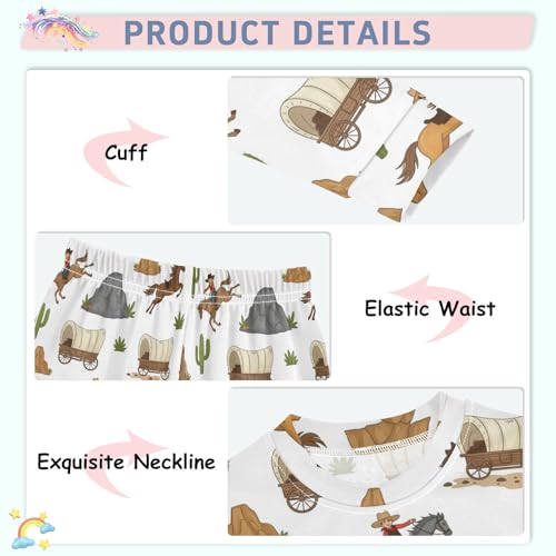Pajama Sets Long Sleeve Western Themed Pattern Prints Soft Comfy Sleepwear 2 Piece PJS 3-8T4